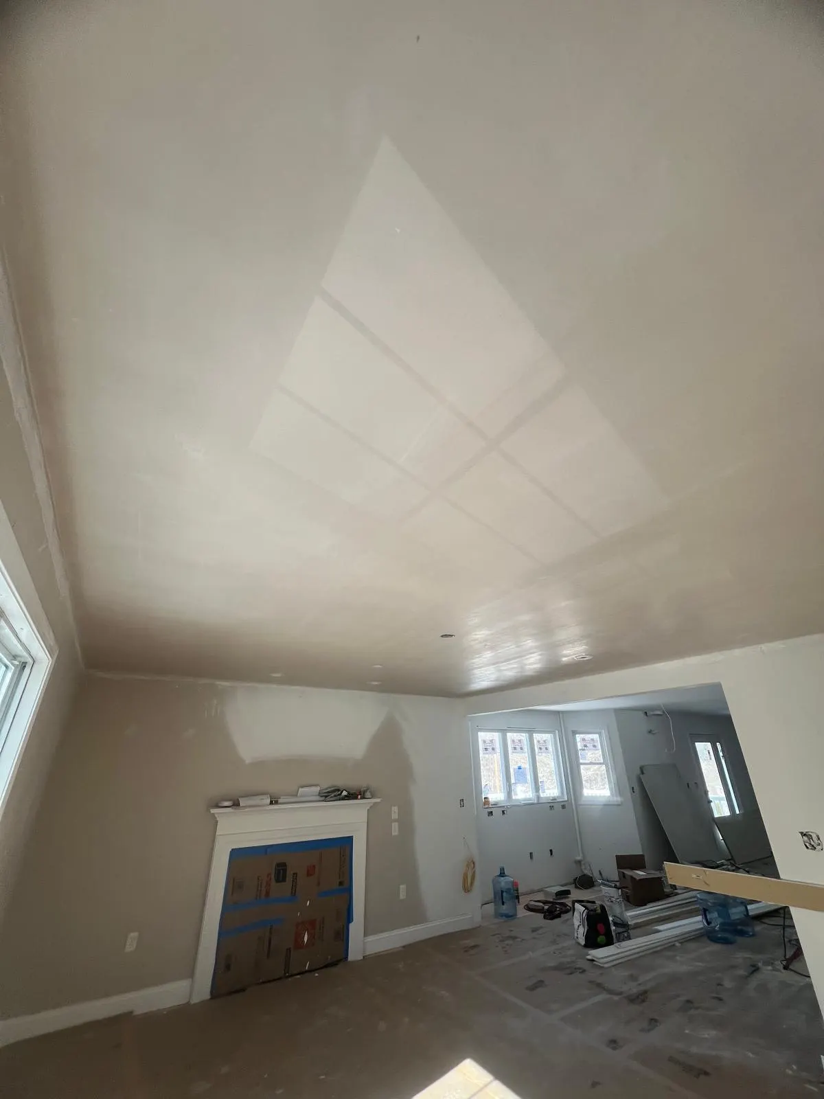 Fresh plaster work on a ceiling in a Cambridge, MA home